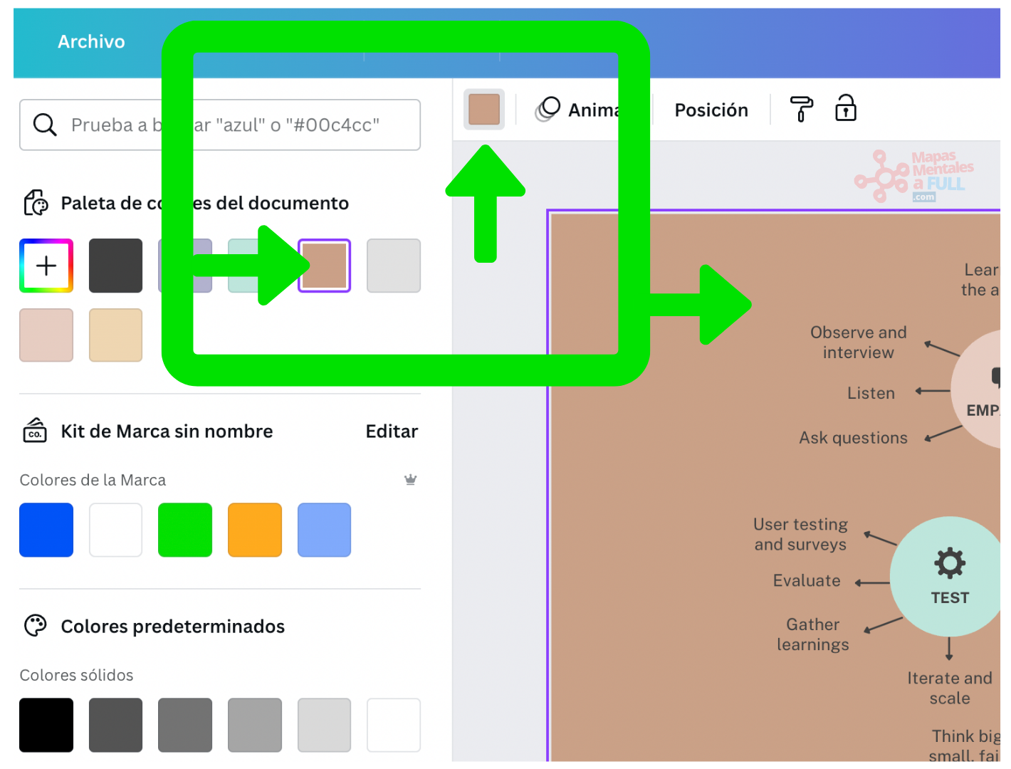 8 podemos editar el color de fondo del mapa mental